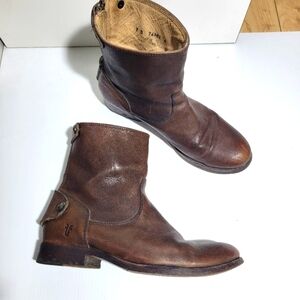 Frye Melissa Button Zip Ankle Short Boots Brown 7